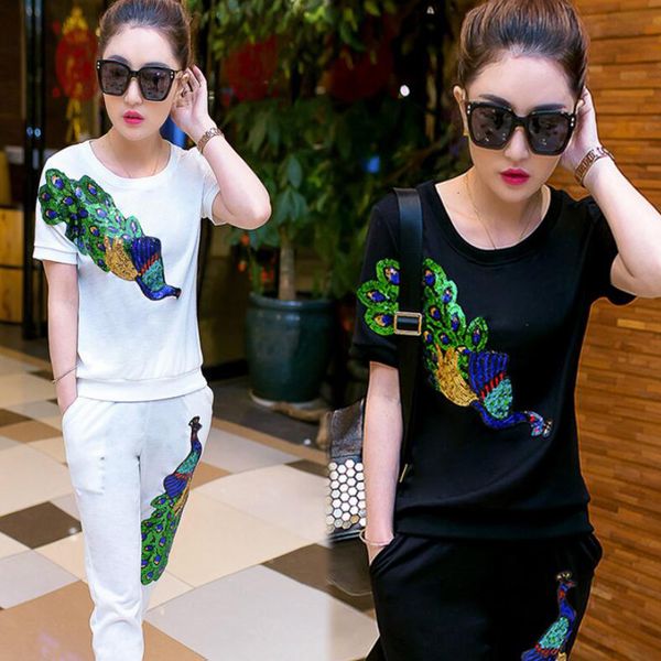Sequined Summer Female Suit Peacock Trousers Suit With Sequins Women 'S Tracksuits Thin Pullover Women Set Clothing Female
Sequined Summer Female Suit Peacock Trousers Suit With Sequins Women 'S Tracksuits Thin Pullover Women Set Clothing Female