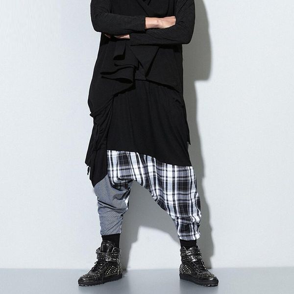 men's harem pants hip hop dance baggy streetwear cross-pants loose oversize stripe plaid patchwork pantalon elastic waist, Black
men's harem pants hip hop dance baggy streetwear cross-pants loose oversize stripe plaid patchwork pantalon elastic waist, Black