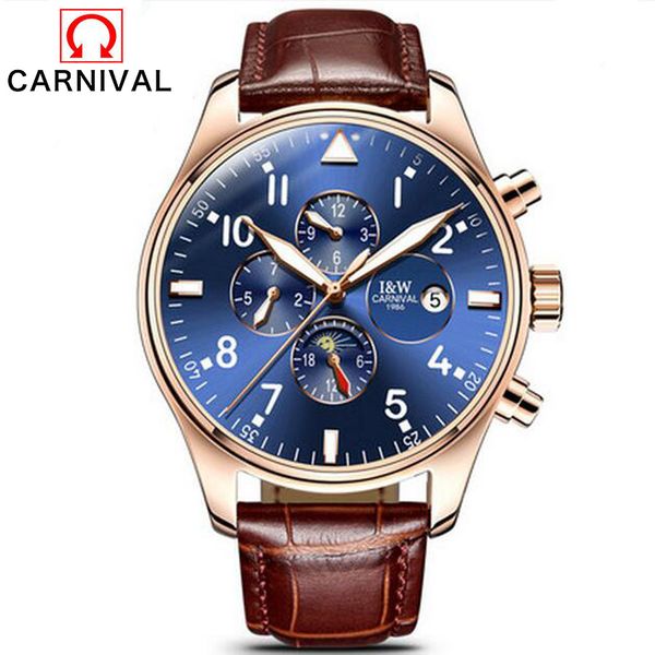 carnival mens watches sapphire fashion mechanical watch multifunction 6 hands men casual luminous wrist watch, Slivery;brown
carnival mens watches sapphire fashion mechanical watch multifunction 6 hands men casual luminous wrist watch, Slivery;brown