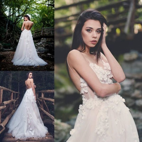 3d floral wedding dress backless spaghetti straps appliques tulle a line 2019 romantic bridal gowns custom made, White
3d floral wedding dress backless spaghetti straps appliques tulle a line 2019 romantic bridal gowns custom made, White