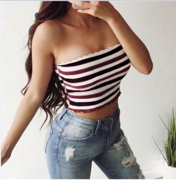 women summer striped vest crop tank sleeveless tee shirt lace t-shirt new, White 
women summer striped vest crop tank sleeveless tee shirt lace t-shirt new, White