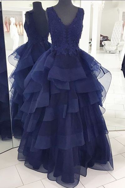 a line real picture tiered backless evening dresses organza new v neck prom gowns floor length custom size handmade appliques vestidos, Black;red
a line real picture tiered backless evening dresses organza new v neck prom gowns floor length custom size handmade appliques vestidos, Black;red