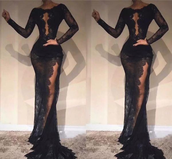 black illusion lace mermaid evening dresses appliqued long sleeves high split prom dress formal evening gowns special occasion dress, Black;red
black illusion lace mermaid evening dresses appliqued long sleeves high split prom dress formal evening gowns special occasion dress, Black;red