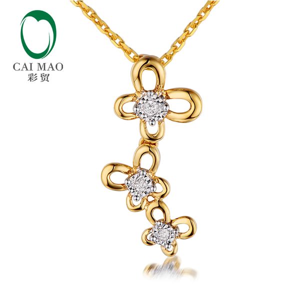 

caimao new arrival natural full cut diamond flower design real 14kt 585 yellow white gold pendant for women, Silver