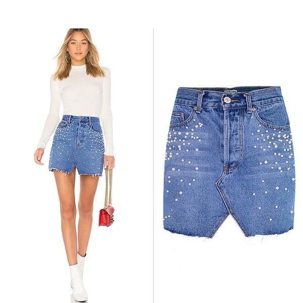 women pearl diamon denim skirts pencil high waist ripped jean mini skirt, Black
women pearl diamon denim skirts pencil high waist ripped jean mini skirt, Black