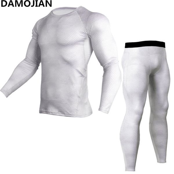 

compression shirt tactical mma rashgard union suit 2018 men's long sleeve t-shirt + tights for men set pants fitness clothing, Gray