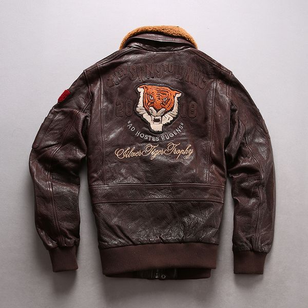 dark brown men oil wax sheepskin genuine leather jackets tiger head embroidery ad hostes rugens air force flight bomber jackets, Black
dark brown men oil wax sheepskin genuine leather jackets tiger head embroidery ad hostes rugens air force flight bomber jackets, Black