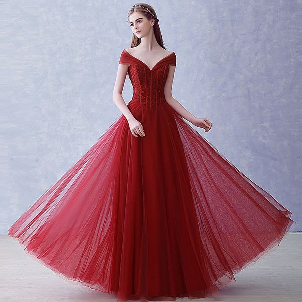 beaded tulle a line evening dresses with v neck 2019 burgundy long prom dress floor length party dress, Black;red
beaded tulle a line evening dresses with v neck 2019 burgundy long prom dress floor length party dress, Black;red