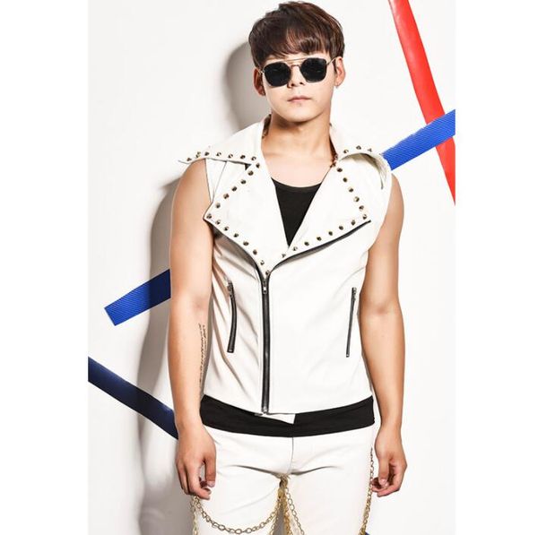 men vest personalized singer dance stage street star style sleeveless diagonal zipper leather clothing punk rock dress white, Black;white
men vest personalized singer dance stage street star style sleeveless diagonal zipper leather clothing punk rock dress white, Black;white