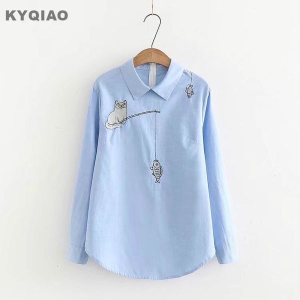 kyqiao blue shirt 2018 mori girls autumn spring japanese style fresh long sleeve turn-down collar cat fish embroidery blouse, White
kyqiao blue shirt 2018 mori girls autumn spring japanese style fresh long sleeve turn-down collar cat fish embroidery blouse, White