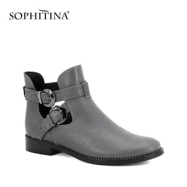 sophitina woman ankle boots luxury genuine leather retro round toe low heels shoes fashion buckle rivet solid boots m59, Black
sophitina woman ankle boots luxury genuine leather retro round toe low heels shoes fashion buckle rivet solid boots m59, Black