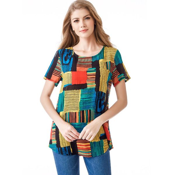 bohemia style t shirt vintage colorful stripe printed round neck shirt casual female summer women fashion, White
bohemia style t shirt vintage colorful stripe printed round neck shirt casual female summer women fashion, White
