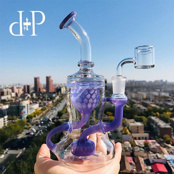 PlusPlus Glass Bong Water Pipe 009L Honeycomb Recycler уникальная лавандовая цветовая палитра с перколятором 7.5 Высота 14 мм Женский