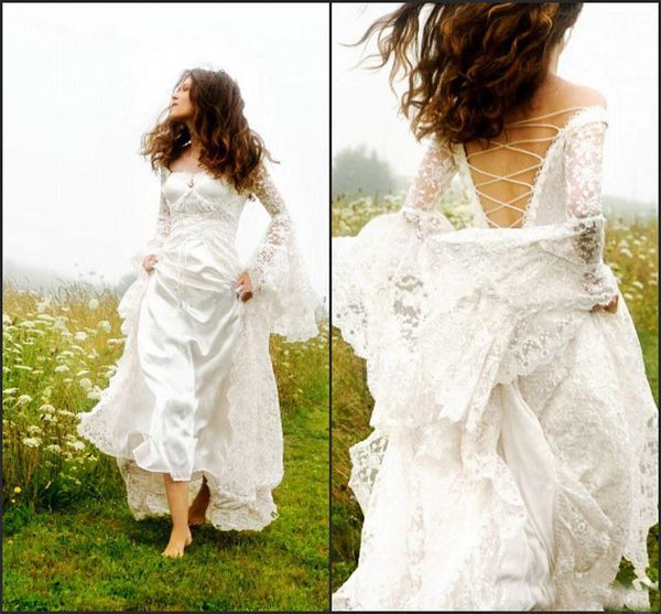 modern 2019 gothic celtic wedding dresses bell sleeve lace up corset medieval bridal gown for garden country, White
modern 2019 gothic celtic wedding dresses bell sleeve lace up corset medieval bridal gown for garden country, White