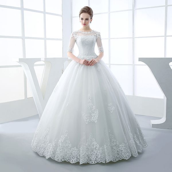 lace appliques ball gown wedding dresses with half sleeves 2019 floor length bridal gowns open back, White
lace appliques ball gown wedding dresses with half sleeves 2019 floor length bridal gowns open back, White