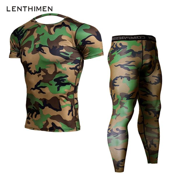 

2018 crossfit sets compression shirt men army green camo 3d t shirt mma rashguard bodybuilding leggings fitness t-shirts joggers, White;black