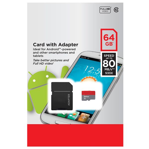 

80mb/s white android 32gb 64gb 128gb 256gb c10 tf flash memory card class 10 sd adapter retail blister package