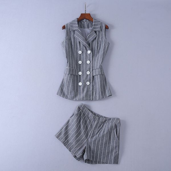 new fall winter designer runway suit set women's sleeveless notched collar double breasted vest shorts set, White
new fall winter designer runway suit set women's sleeveless notched collar double breasted vest shorts set, White
