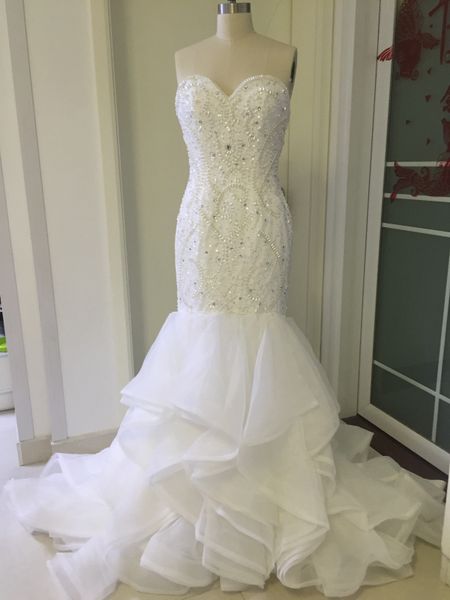 2019 african mermaid wedding dresses sweetheart crystal beading satin ruffles sweep train plus size custom formal bridal gowns, White
2019 african mermaid wedding dresses sweetheart crystal beading satin ruffles sweep train plus size custom formal bridal gowns, White