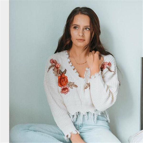 wkoud fashion winter embroidery sweaters women v-neck short knitted pullovers casual long sleeve tassel sweaters loose m8069, White;black
wkoud fashion winter embroidery sweaters women v-neck short knitted pullovers casual long sleeve tassel sweaters loose m8069, White;black