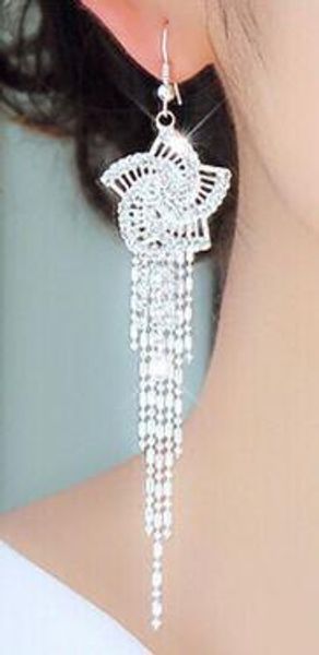 new korea exaggerates flower tassel earrings ultra long style water drill ear line fashion classic delicate, Silver
new korea exaggerates flower tassel earrings ultra long style water drill ear line fashion classic delicate, Silver