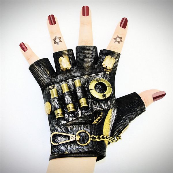 corzzet vintage gothic black leather &gold metal steampunk style half finger gloves acceossories halloween costume cosplay, Blue;gray
corzzet vintage gothic black leather &gold metal steampunk style half finger gloves acceossories halloween costume cosplay, Blue;gray