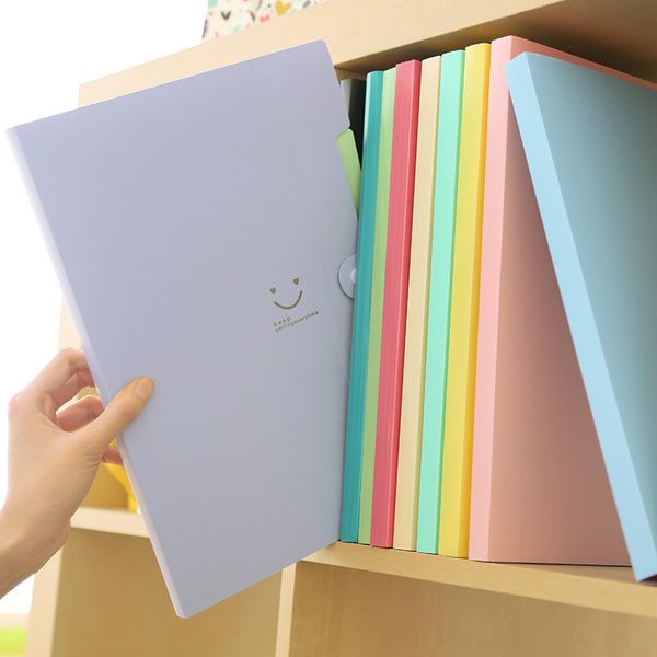 New 4 Color A4 Kawaii Carpetas Filing Supplies Smile Waterproof File Folder 5 Layers Document Bag Office Stationery