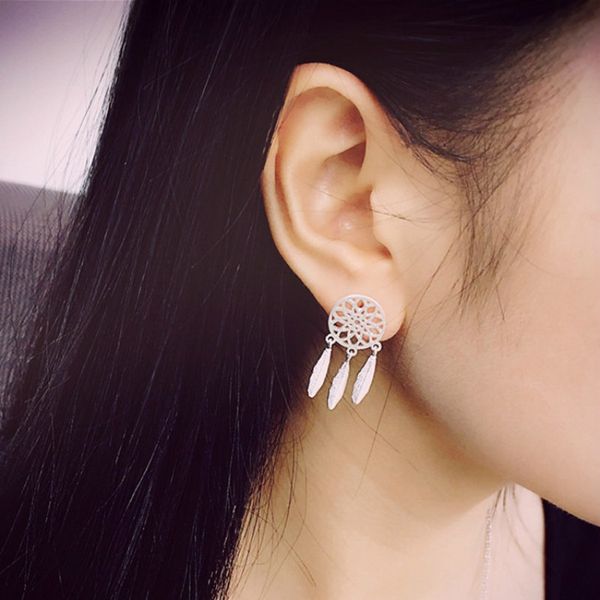 

new fashion silver bohemia nationality feather dream catcher dreamcatcher drop earrings for women jewelry high quality