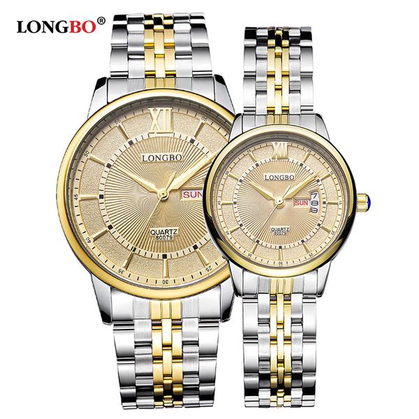 

men/women's simple casual style stainless steel watchband round dial date calendar waterproof couples men watch wristwatch 80079, Slivery;brown