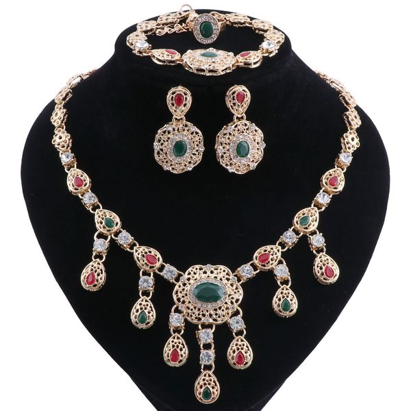 gold color necklace earrings bracelet ring set for women elegant party gift fashion costume wedding bridal jewelry sets, Black
gold color necklace earrings bracelet ring set for women elegant party gift fashion costume wedding bridal jewelry sets, Black