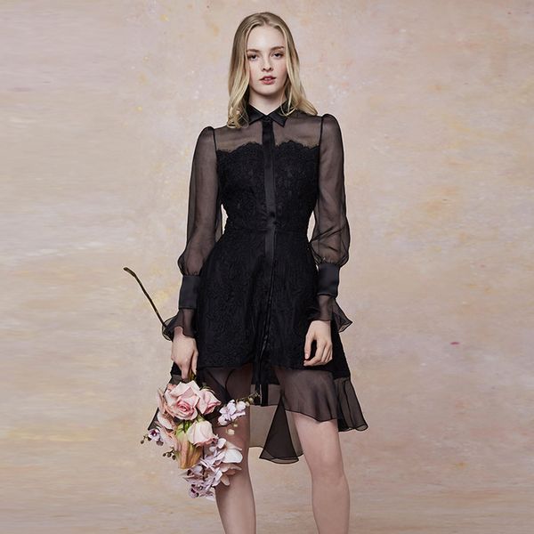 designer women panelled lace shirt dresses 2018 summer early autumn turn down collar long mesh sleeve see through black party dresses
designer women panelled lace shirt dresses 2018 summer early autumn turn down collar long mesh sleeve see through black party dresses