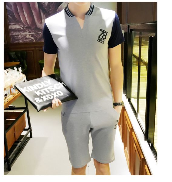 4xl summer men athletic suit short t shirt short pants two piece training male stand collar v-neck tracksuits, Gray
4xl summer men athletic suit short t shirt short pants two piece training male stand collar v-neck tracksuits, Gray