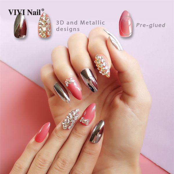 Silver Metallic Stiletto False Nails Press on Full Cover 3D Press on Pink Fake Nail Tips Decoration ABS UV Coating Nail Art
Silver Metallic Stiletto False Nails Press on Full Cover 3D Press on Pink Fake Nail Tips Decoration ABS UV Coating Nail Art