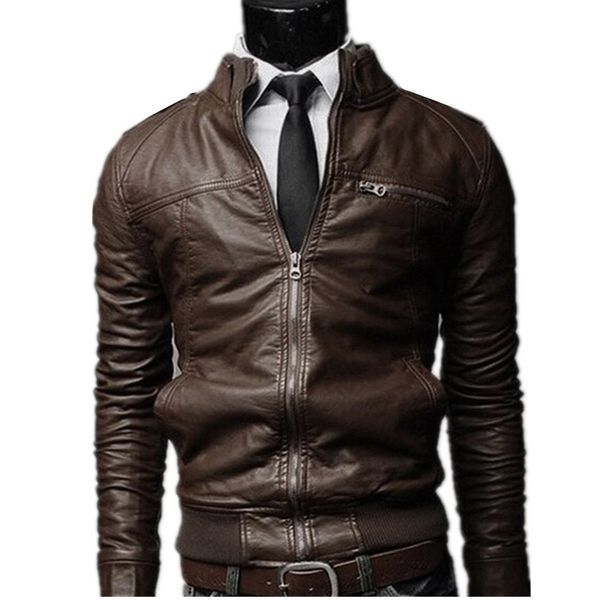 wholesale- formal autumn winter men faux pu leather jackets stand collar long sleeve zipper pockets motorcycle cool punk male coat outwear, Black
wholesale- formal autumn winter men faux pu leather jackets stand collar long sleeve zipper pockets motorcycle cool punk male coat outwear, Black