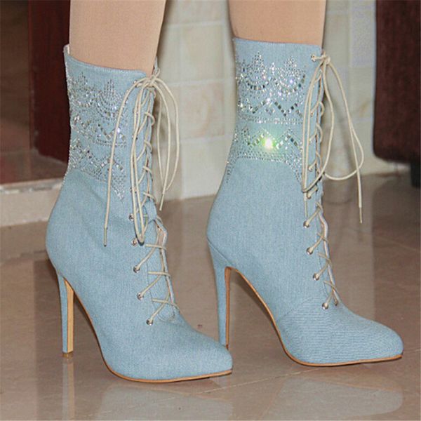 kolnoo new classic style handmade women's high heel boots demins crosscriss lace-up pointy sewing cut-out deco fashion booties shoes x1, Black
kolnoo new classic style handmade women's high heel boots demins crosscriss lace-up pointy sewing cut-out deco fashion booties shoes x1, Black