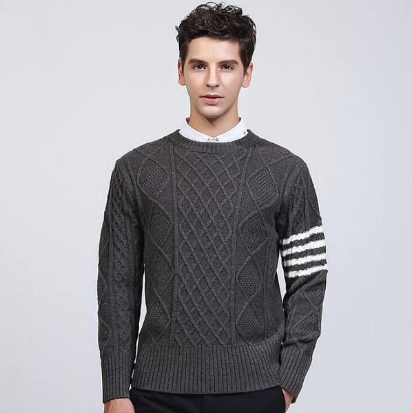 Mens Crew Neck Slim Sweaters 2018 FW Fashion Twisted Gentiana Stitch Pullovers Striped Sleeve Knitted Sweater
Mens Crew Neck Slim Sweaters 2018 FW Fashion Twisted Gentiana Stitch Pullovers Striped Sleeve Knitted Sweater