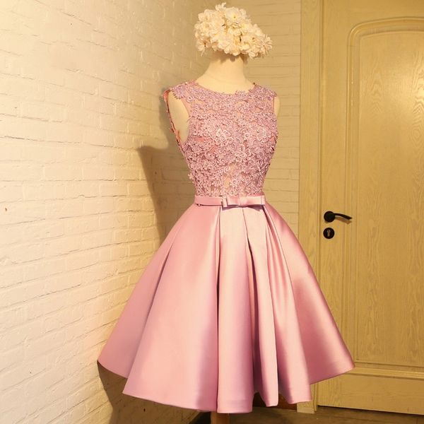 2018 prom dresses pink jewel lace tip satin short party dress with sash bow a line beads homecoming dress, Black
2018 prom dresses pink jewel lace tip satin short party dress with sash bow a line beads homecoming dress, Black