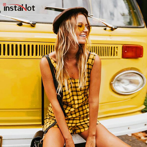instayellow plaid pockets backless playsuits women 2018 summer fashion shorts overalls rompers loose casual popular clothing, Black;white
instayellow plaid pockets backless playsuits women 2018 summer fashion shorts overalls rompers loose casual popular clothing, Black;white