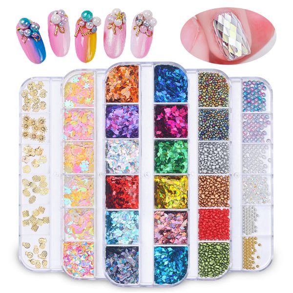 elessical 12 grids/sets nail glitter sequin mixed rhinestone/shell/metal chain/nail rivet diy flake nail art decorations, Silver;gold
elessical 12 grids/sets nail glitter sequin mixed rhinestone/shell/metal chain/nail rivet diy flake nail art decorations, Silver;gold