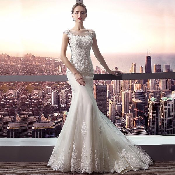 elegant mermaid wedding dresses sheer bateau neck sleeveless beaded lace appliques tulle bridal gowns 2019 backless lace-up sweep train, White
elegant mermaid wedding dresses sheer bateau neck sleeveless beaded lace appliques tulle bridal gowns 2019 backless lace-up sweep train, White