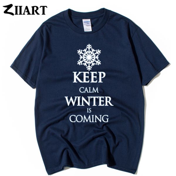 

snowflakes keep calm winter is coming couple clothes man boys male o-neck short-sleeve t-shirt, White;black