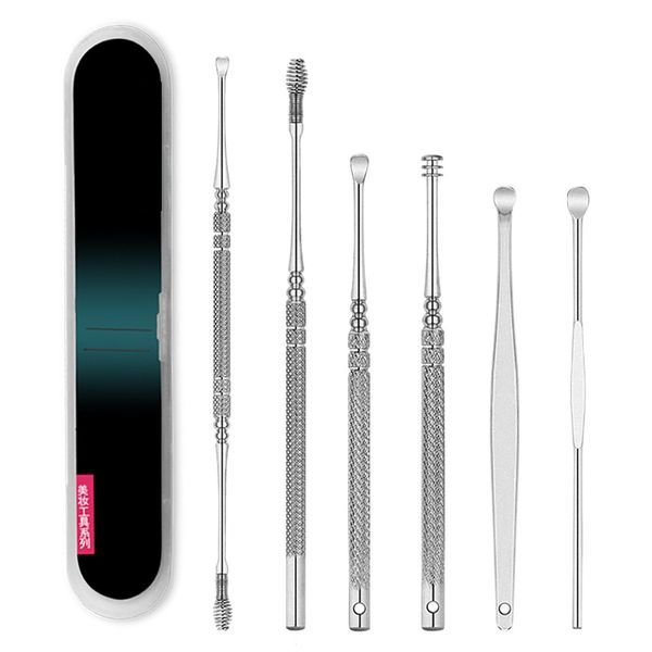 6pcs earpick ear wax curette remover ear cleaner spoon clean tool