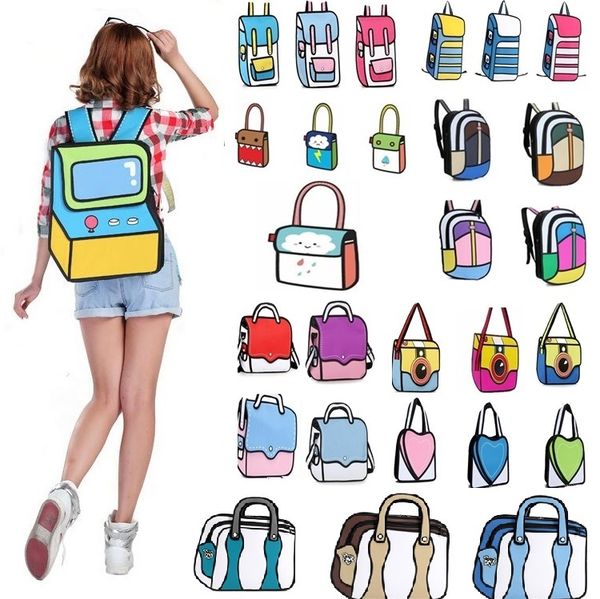 15 styles cartoon bag fashion 3d jump style 2d drawing cartoon 3d shoulder messenger bag camera bag backpack storage bags i220
15 styles cartoon bag fashion 3d jump style 2d drawing cartoon 3d shoulder messenger bag camera bag backpack storage bags i220