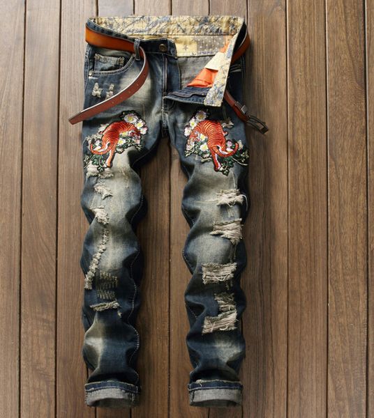 man's new fashion tiger embroidered full length distrressed softener jeans tide hip hop casual pants, Blue
man's new fashion tiger embroidered full length distrressed softener jeans tide hip hop casual pants, Blue