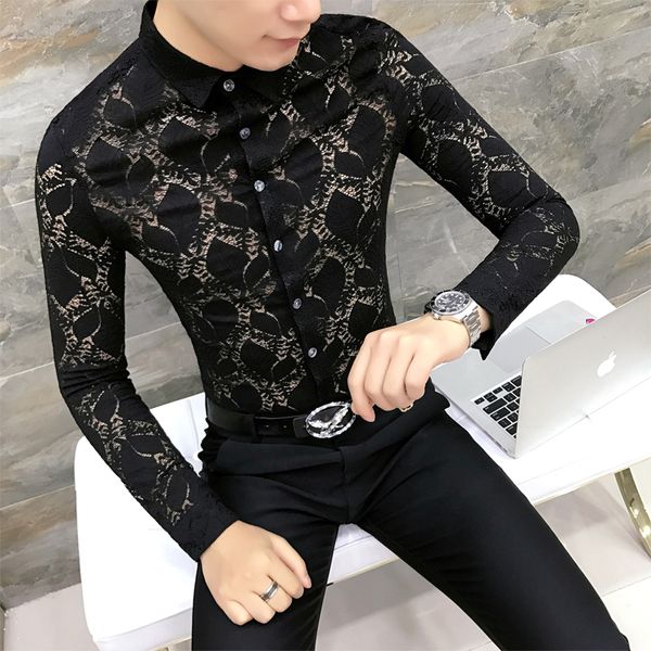 new korean design spring fall nightclub mens long sleeve stage show lace shirts slim fit brand hollow personal casual shirts, White;black
new korean design spring fall nightclub mens long sleeve stage show lace shirts slim fit brand hollow personal casual shirts, White;black