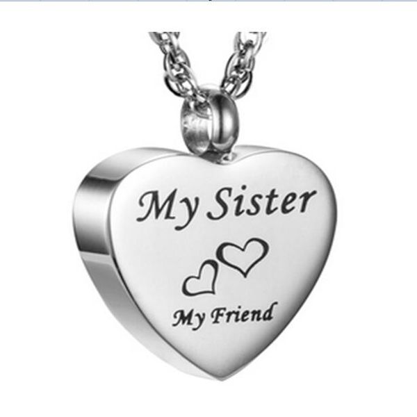 wholesale funeral jewelry engraved text my sister heart fragrance bottle pendant cremation stainless steel souvenir necklace, Silver
wholesale funeral jewelry engraved text my sister heart fragrance bottle pendant cremation stainless steel souvenir necklace, Silver