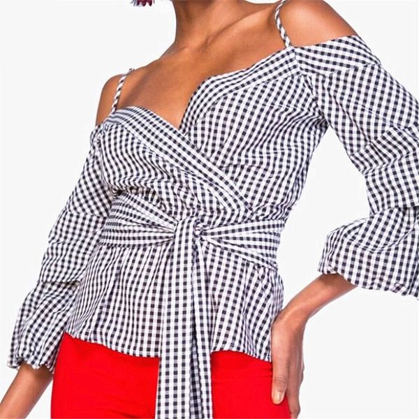 designer women off shoulder blouse 2018 fashion summer autumn v neck plaid long sleeve tied bowknot waist party shirts crop, White
designer women off shoulder blouse 2018 fashion summer autumn v neck plaid long sleeve tied bowknot waist party shirts crop, White