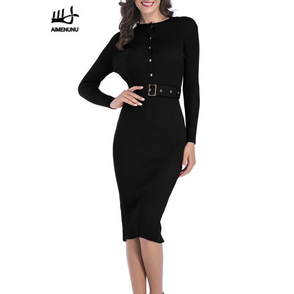 aimenunu front button knitted dress women elastic slim bodycon high waist belt dress o neck long sleeve sweater vestidos autumn, White;black
aimenunu front button knitted dress women elastic slim bodycon high waist belt dress o neck long sleeve sweater vestidos autumn, White;black