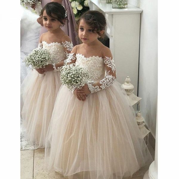 chic illusion long sleeve flower girl dresses lace applique jewel sheer neckline kids party dress for country wedding first communion dress, White;blue
chic illusion long sleeve flower girl dresses lace applique jewel sheer neckline kids party dress for country wedding first communion dress, White;blue