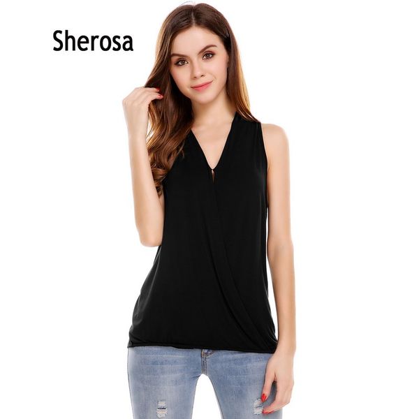 sherosa women casual fross cross summer 2018 black shirt v-neck sleeveless solid elastic tunique haut femme, White
sherosa women casual fross cross summer 2018 black shirt v-neck sleeveless solid elastic tunique haut femme, White
